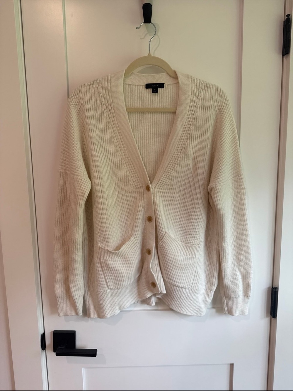JCrew Classic Cream Ribbed Button-Front Cardigan Sweater